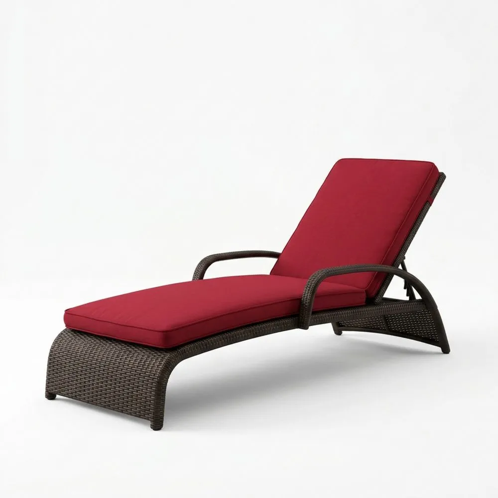 Rattan-Sonnenliege mit Polyesterpolsterung in Rot