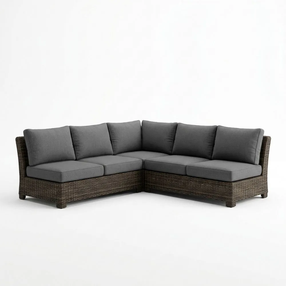 Ecksofa aus Polyrattan Grau Dunkelbraun