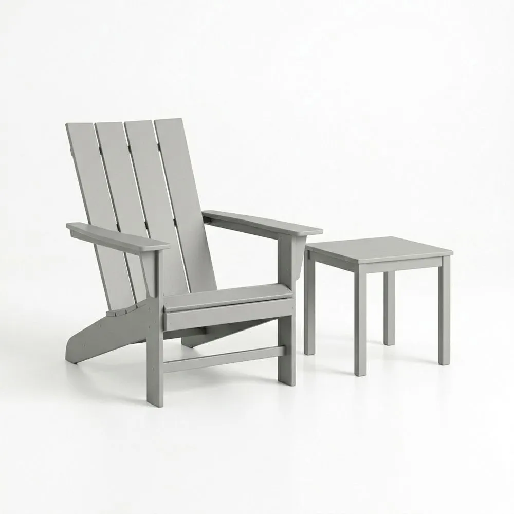 Adirondack Stuhl und Beistelltisch Set Massivholz Grau