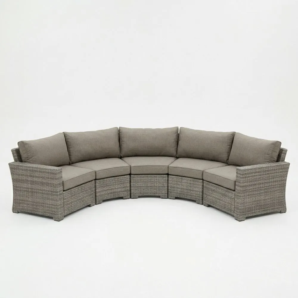 Outdoor-Sofa-Set Rund aus Polyrattan und Polyester Grau