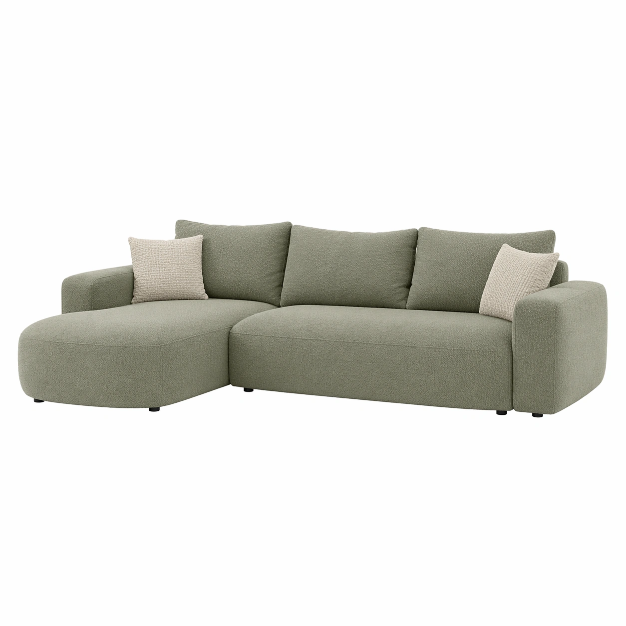 Sofá chaise longue moderno de 3 plazas en tela verde suave:-ordermirae