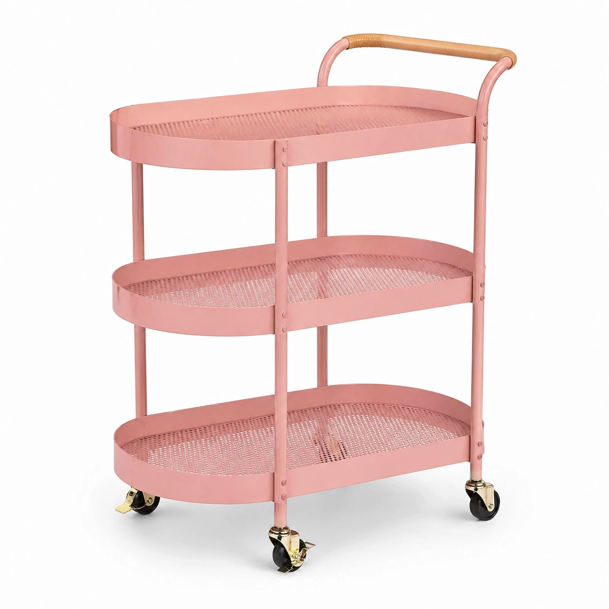 Carrito de cocina metálico de 3 niveles con ruedas color rosa-ordermirae