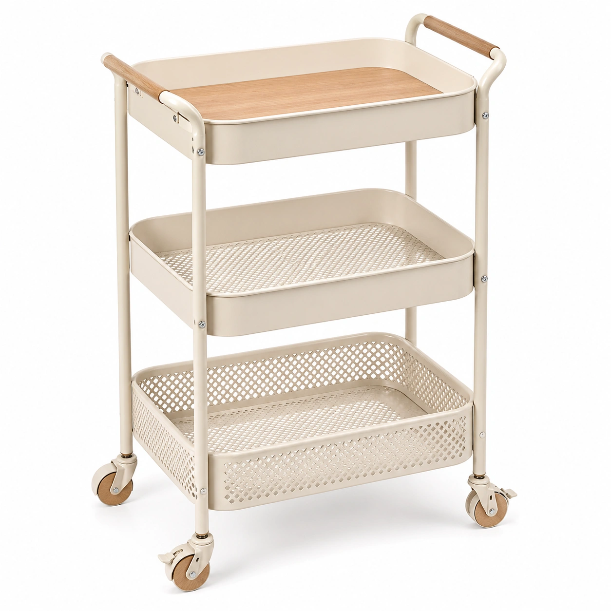 Carrito de cocina multifuncional de 3 niveles en color beige con ruedas-ordermirae
