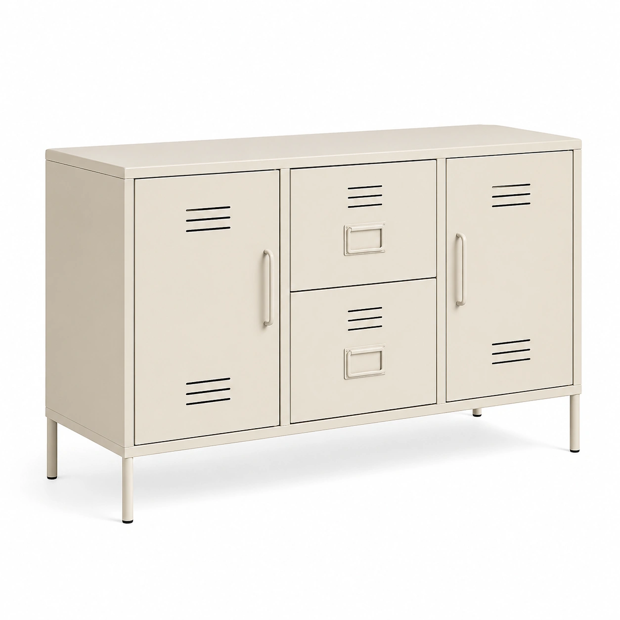 Aparador metálico de oficina con puertas y cajones estilo industrial beige claro-ordermirae