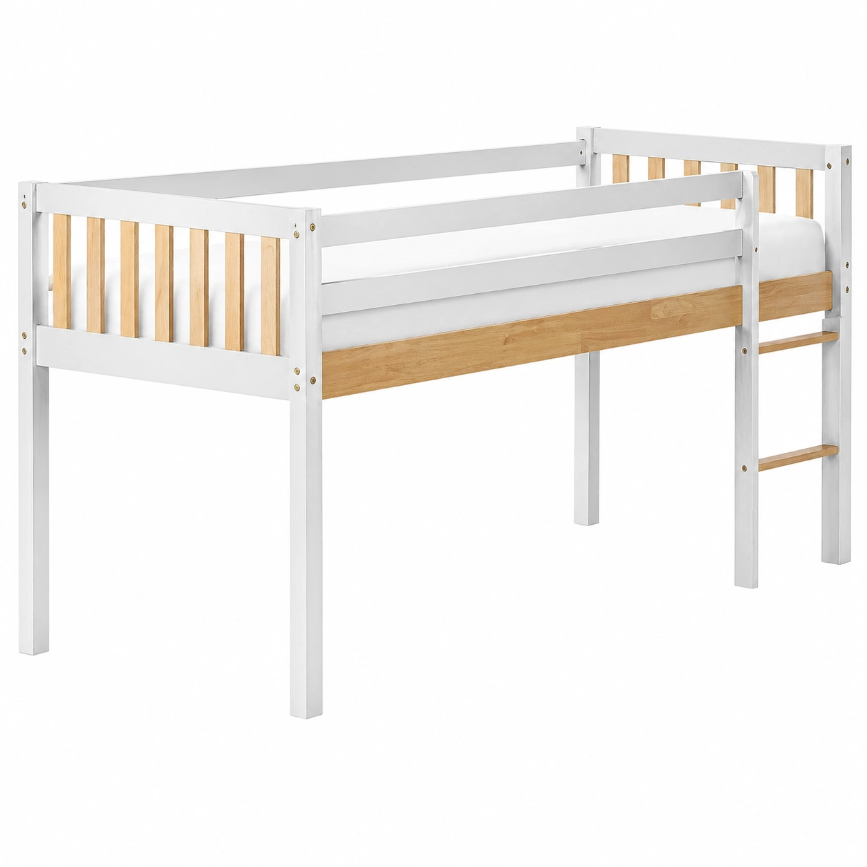 Cama elevada juvenil de madera maciza 90 x 200 cm con escalera lateral dise?o moderno-orderdaro