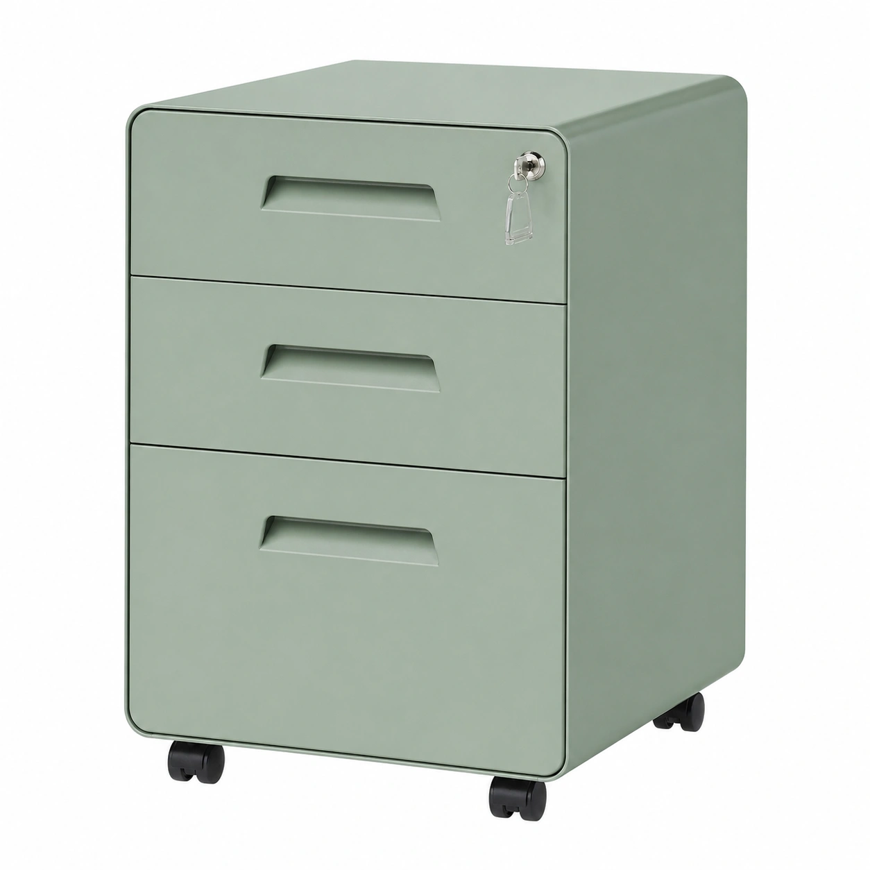 Mueble archivador metálico con ruedas 3 cajones Verde oliva moderno-orderdaro
