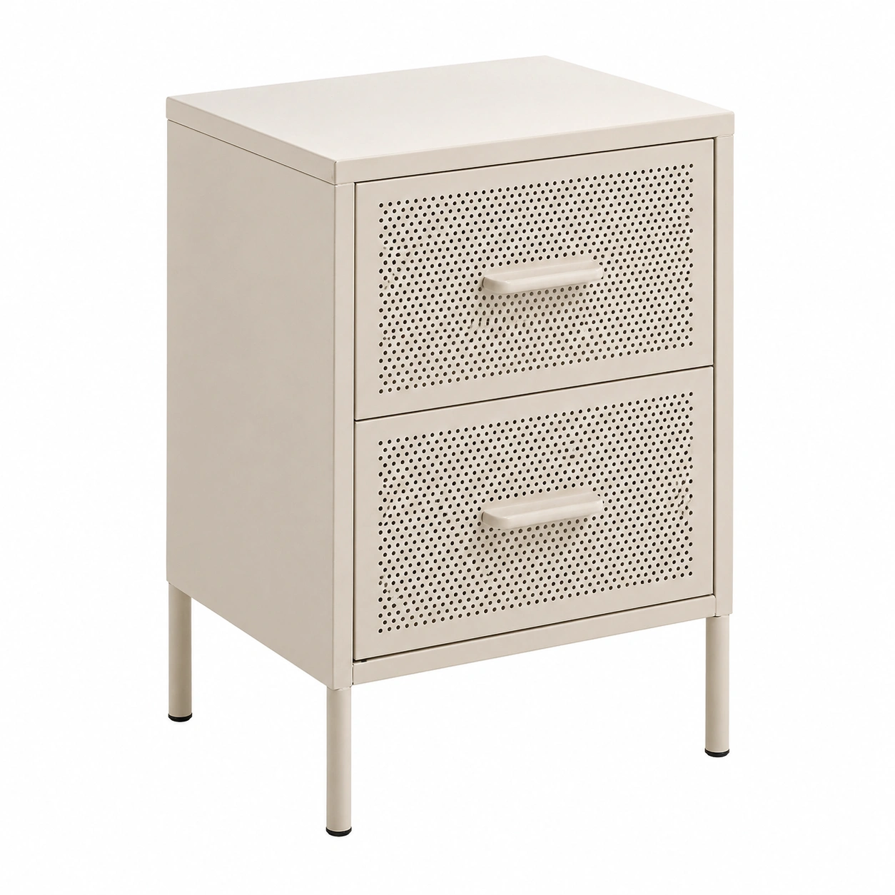 Mesita de noche moderna metálica con 2 cajones perforados Beige claro-orderdaro