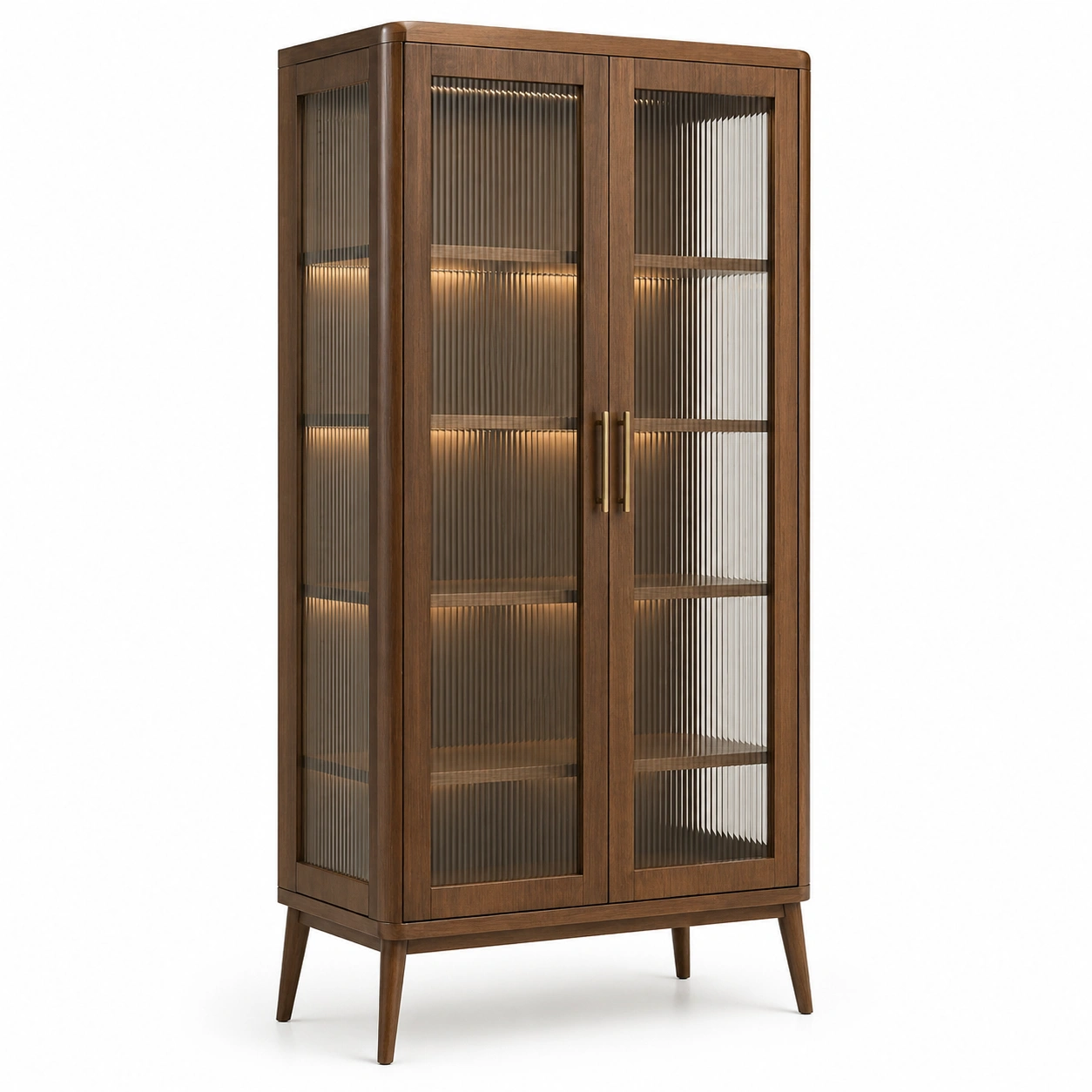 Vitrina alta de madera con puertas de vidrio acanalado e iluminación LED 90 cm Marrón-orderdaro