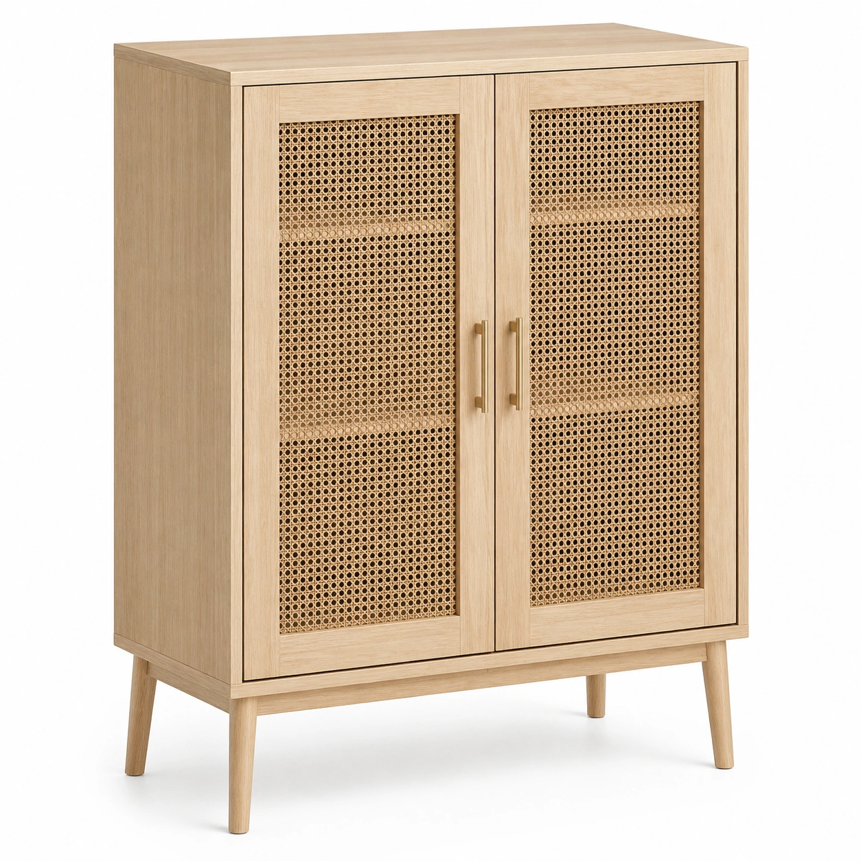 Armario moderno de 2 puertas con paneles de ratán y acabado madera natural-orderdaro