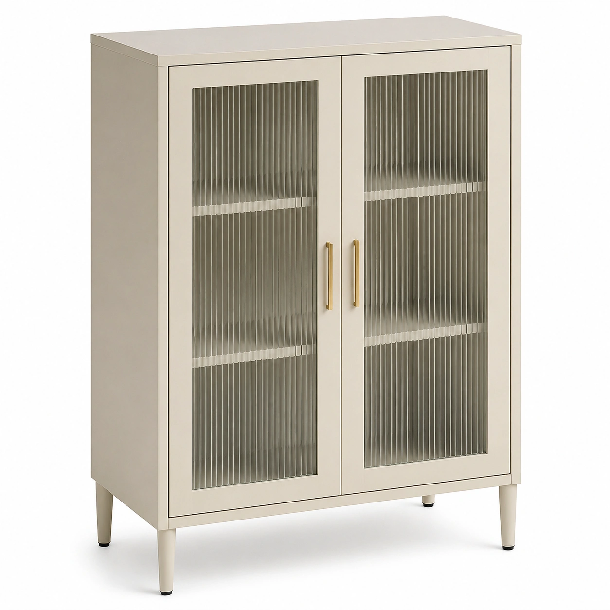 Armario de Oficina Alto con Puertas de Vidrio Acanalado Beige y Tiradores Dorados-orderdaro