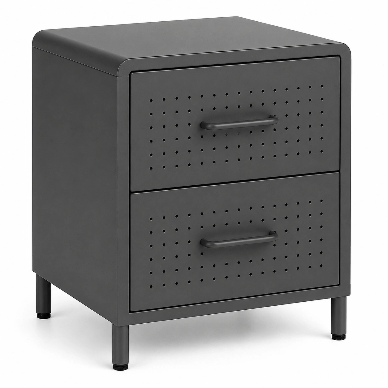Mesita de noche metálica con 2 cajones diseno compacto estilo industrial gris oscuro-orderdaro