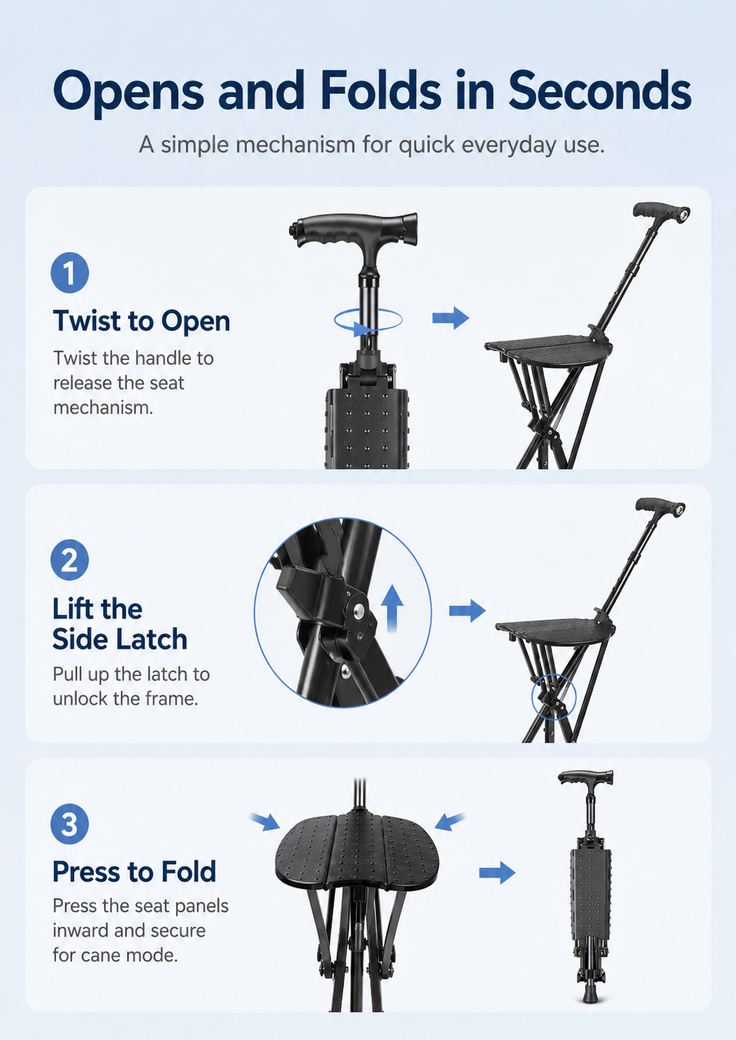 Zaqirox™ 2-in-1 Folding Cane Chair