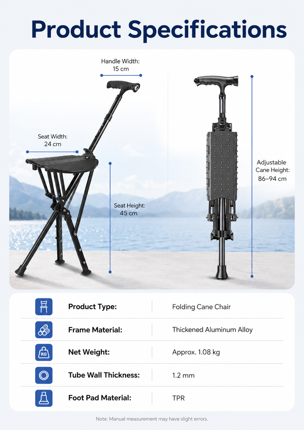 Zaqirox™ 2-in-1 Folding Cane Chair