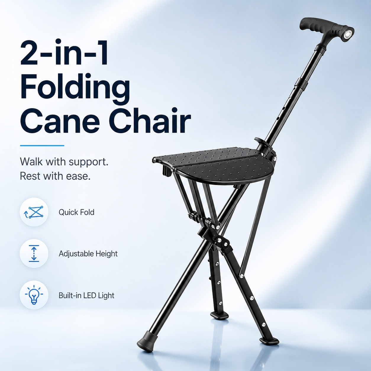 Zaqirox™ 2-in-1 Folding Cane Chair
