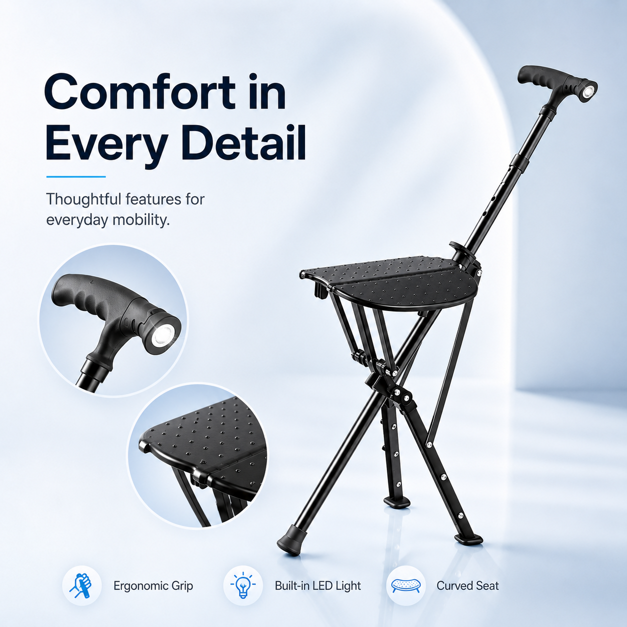 Zaqirox™ 2-in-1 Folding Cane Chair