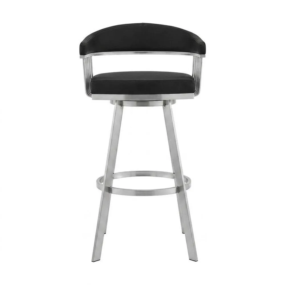 Barhocker Edelstahl Schwarz mit PU-Leder Sitzfläche