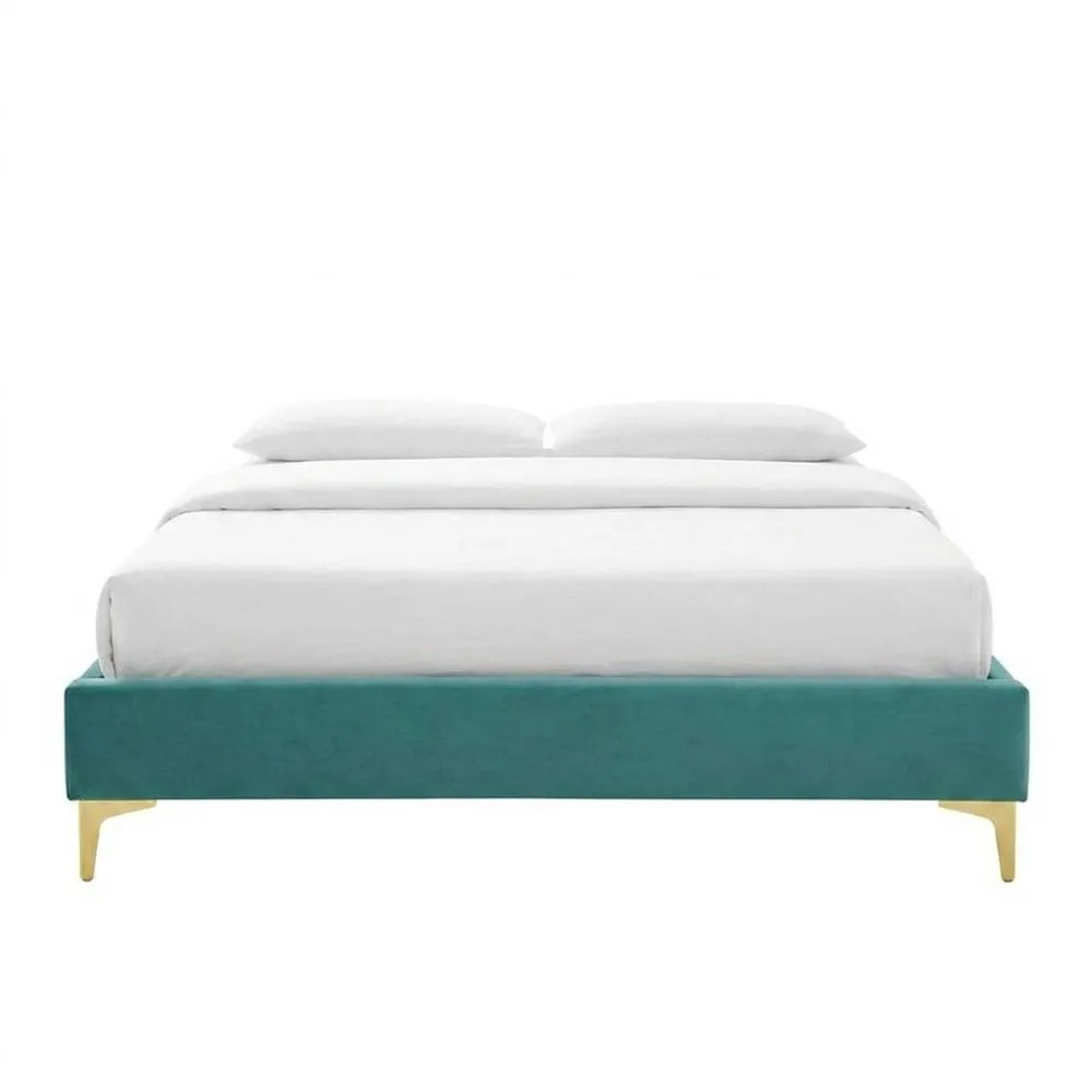 Grünes Samtbett mit Beinen aus Aluminiumlegierung