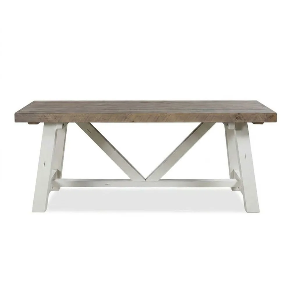 Rechteckiger Holztisch aus Kiefernholz und weißem Edelstahl