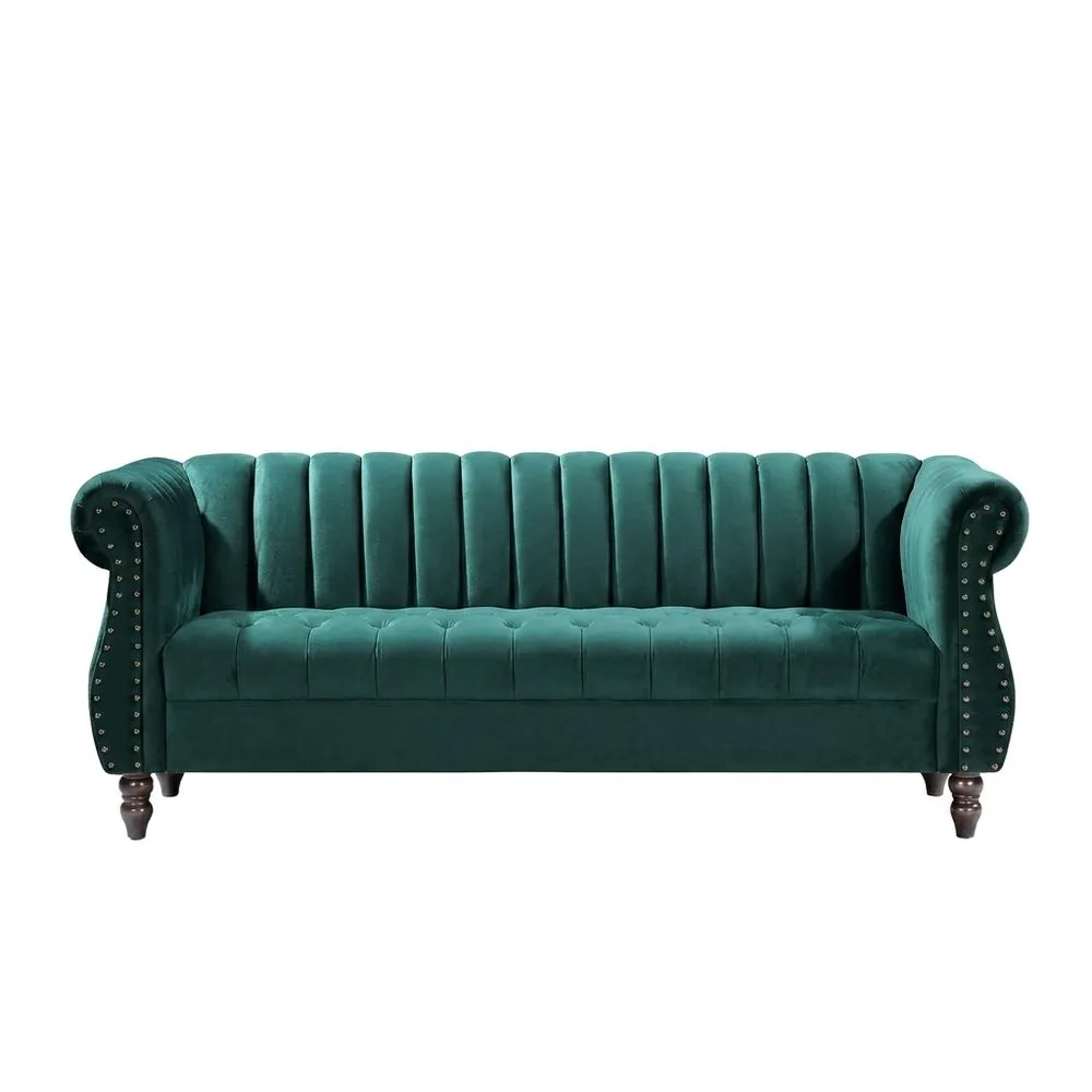 Grünes Samtsofa Chesterfield-Stil 3-Sitzer