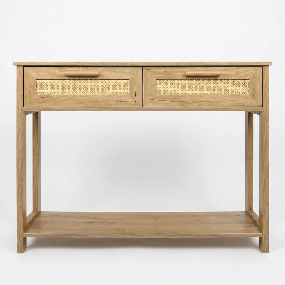Konsolentisch aus Eiche mit Schubladen aus Rattan