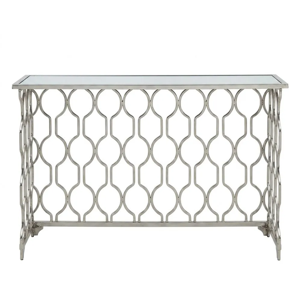 Gestell aus silberfarbenem Edelstahl und Tischplatte aus gehärtetem Glas