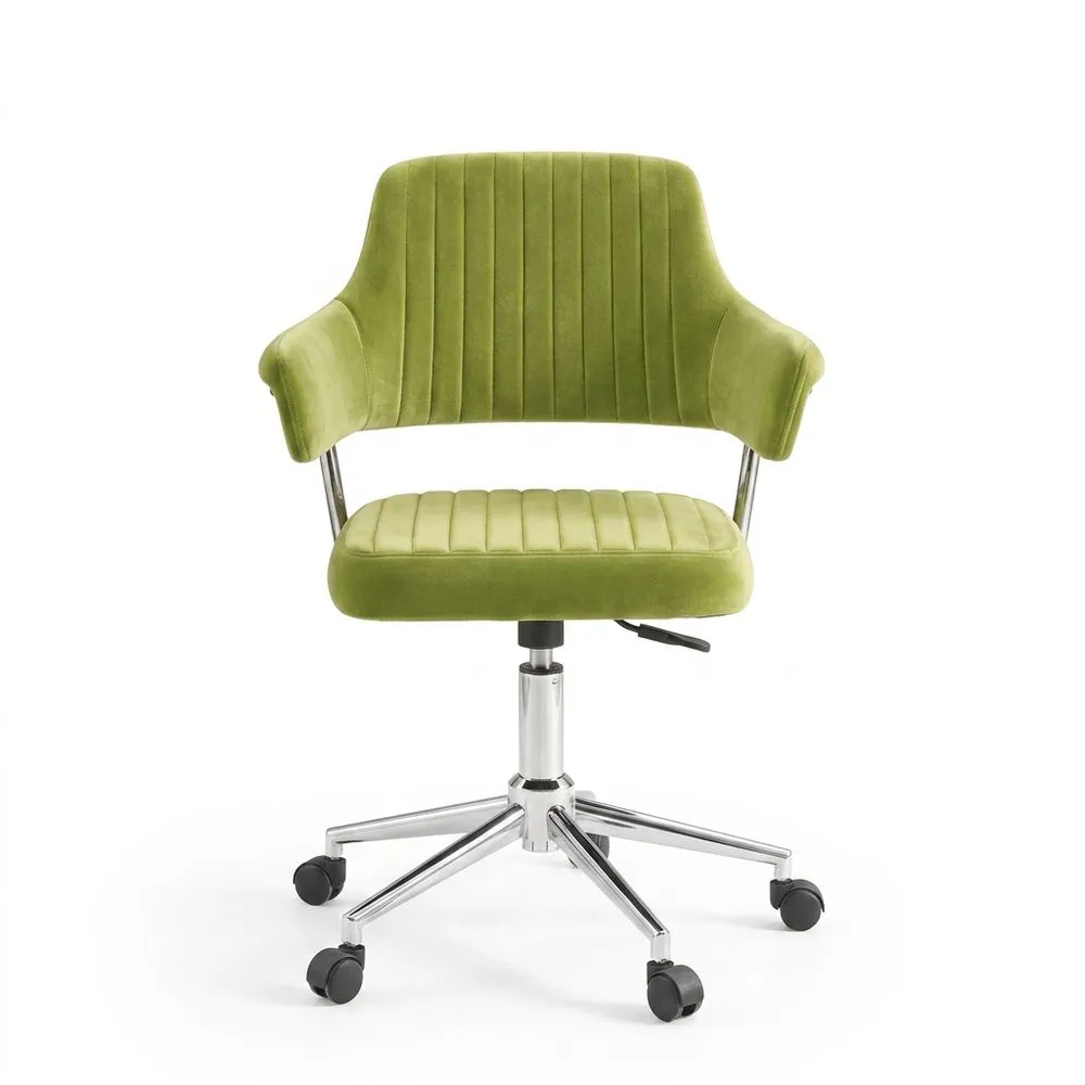 Drehstuhl Samt Grün mit Armlehnen und Höhenverstellung