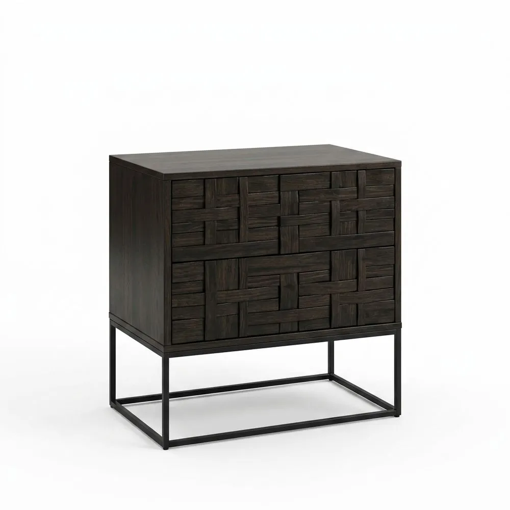 Kommode Eichenholz Dunkelbraun 3 Schubladen mit Stahlgestell