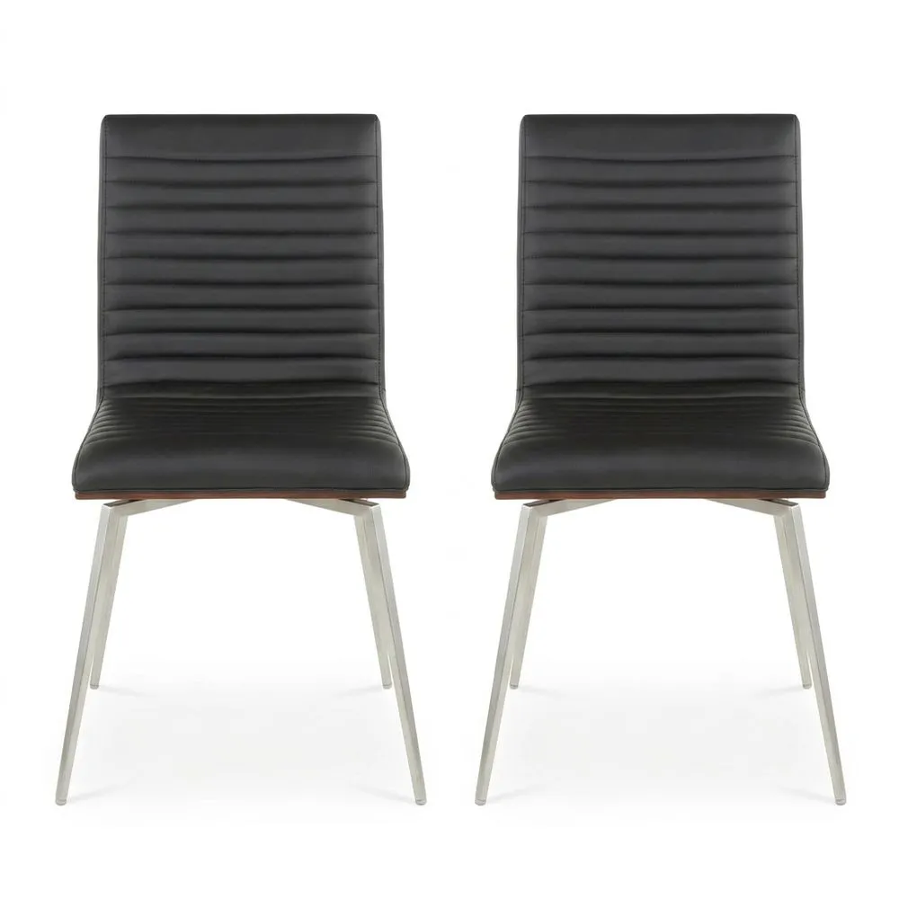 2er Set Stühle aus Kunstleder Schwarz mit Edelstahlbeinen