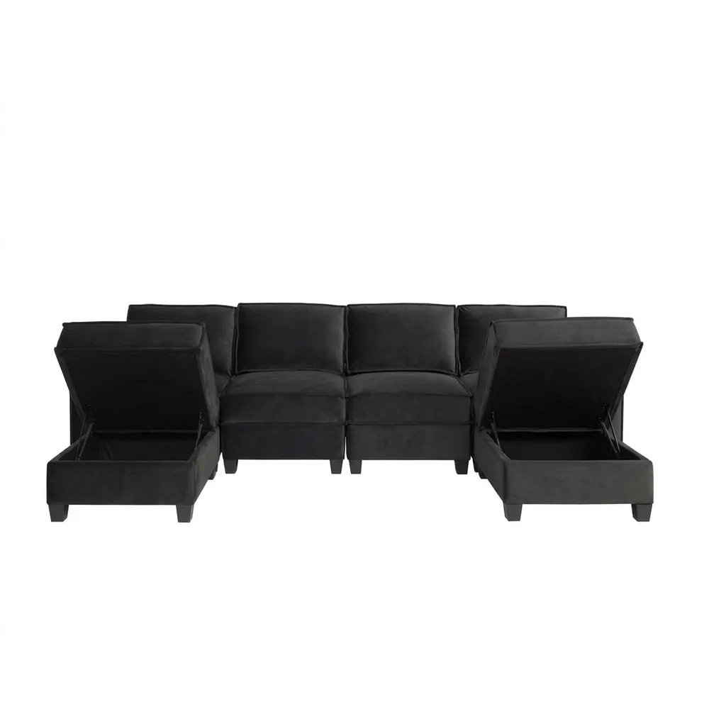 Ecksofa Set mit Stauraum Velvet Schwarz Modular 300cm