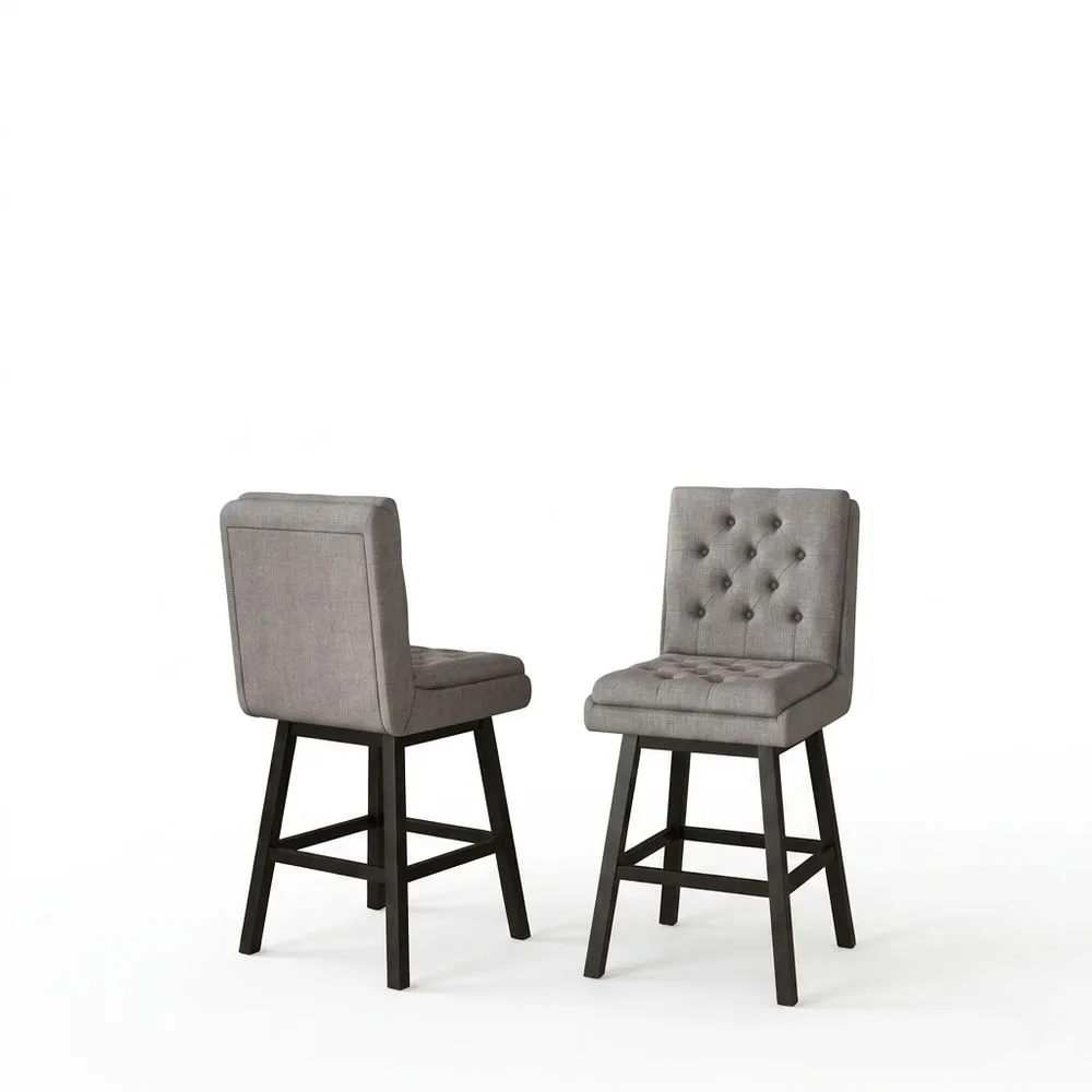 Barhocker-Set aus Walnussholz und grauem Polyester (2-teilig)