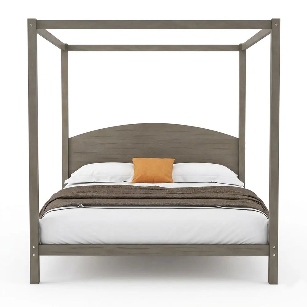 Himmelbett aus grauem Massivholz