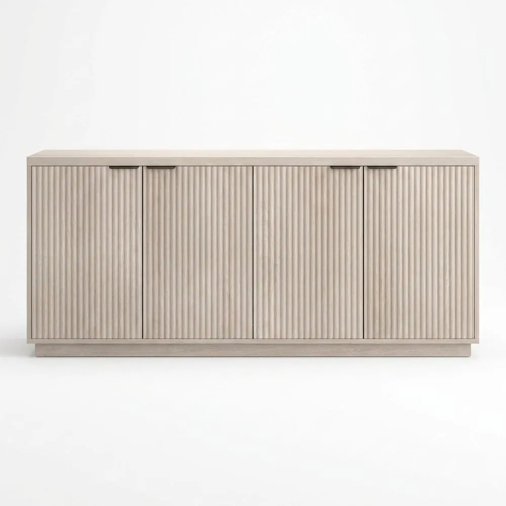 Beistelltisch aus beigefarbener Eiche mit vier Türen