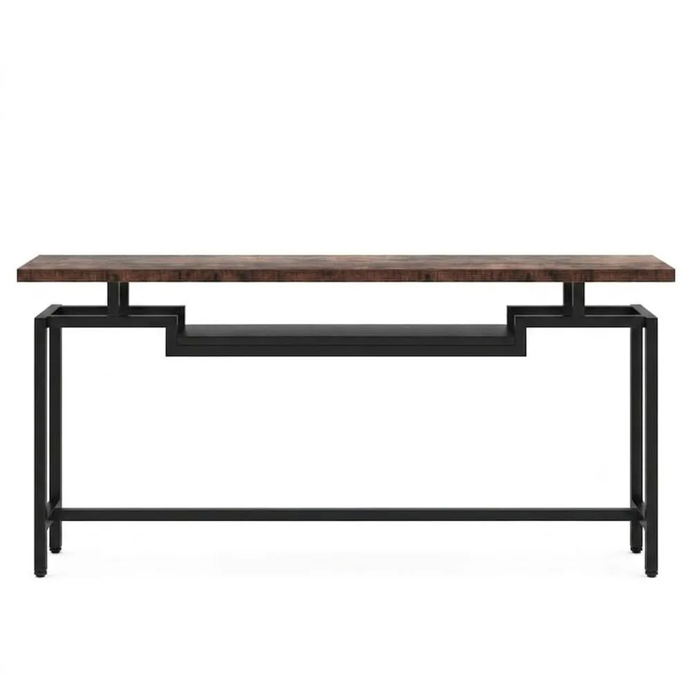 Eingangstisch aus dunkelbraunem/schwarzem Massivholz mit Stahlrahmen