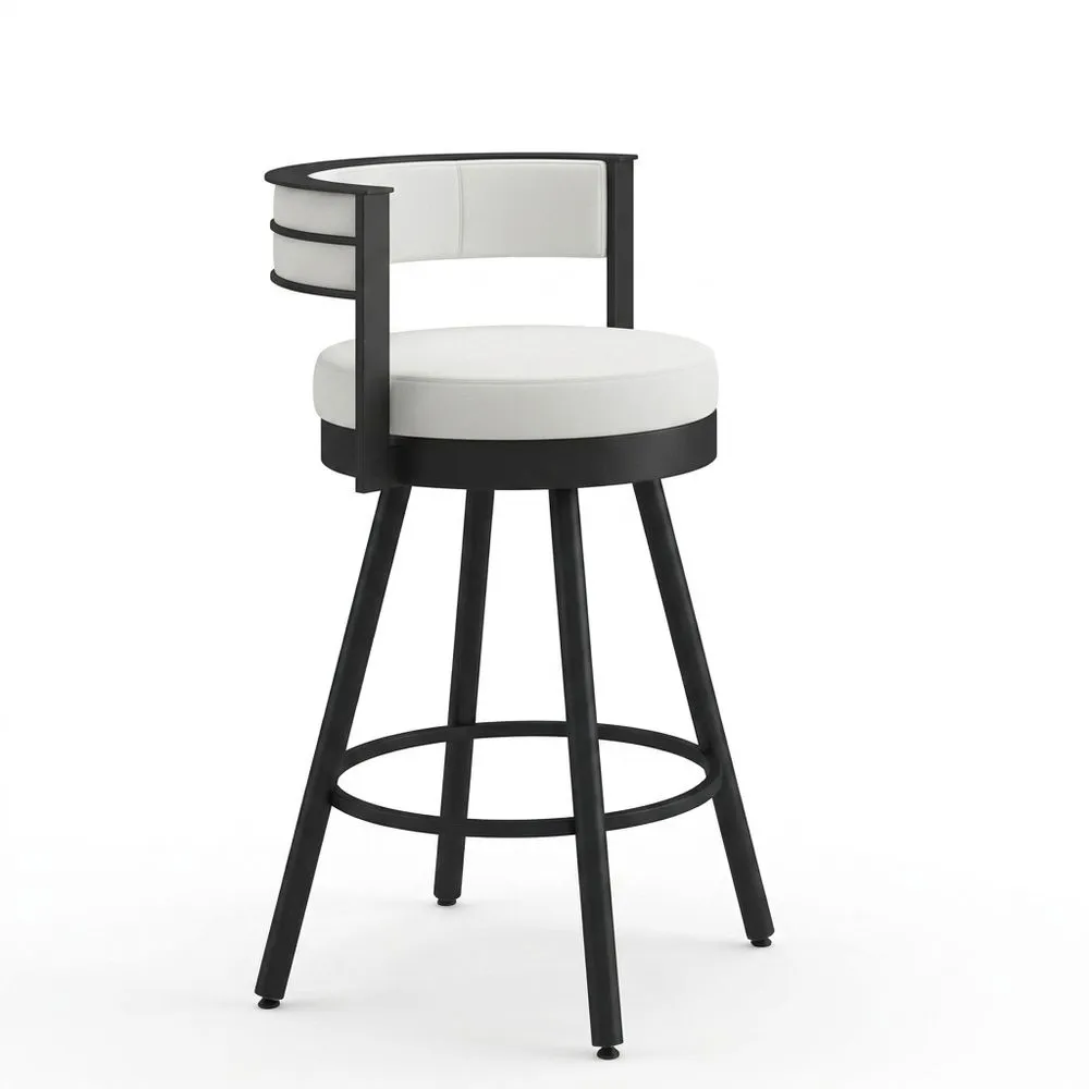 Weiße drehbare Barhocker aus Stahl mit Rückenlehne