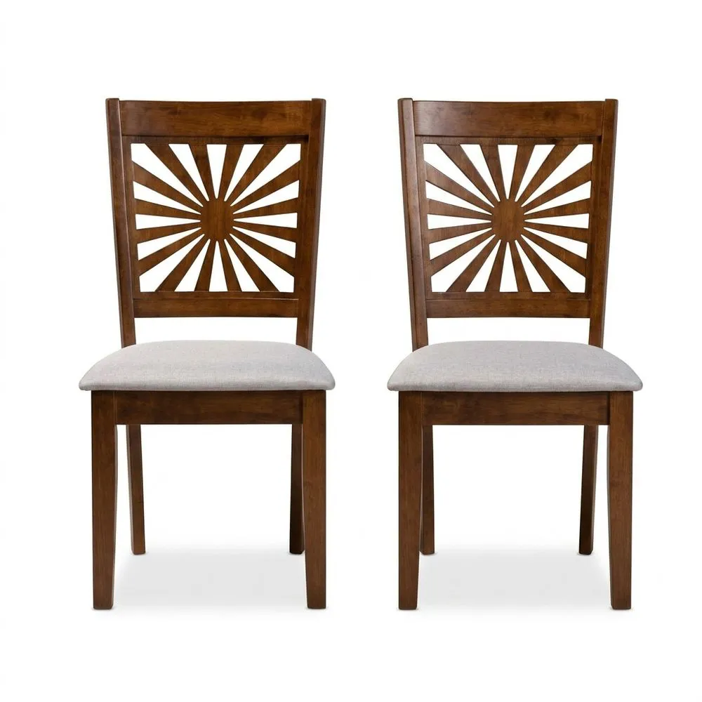 2er-Set Esszimmerstühle Massivholz Polyester Braun/Beige