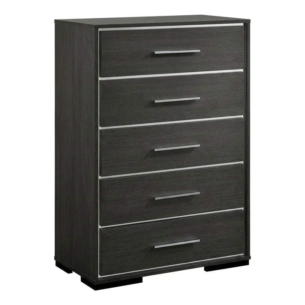 Grau lackierte Teakholzkommode mit fünf Schubladen