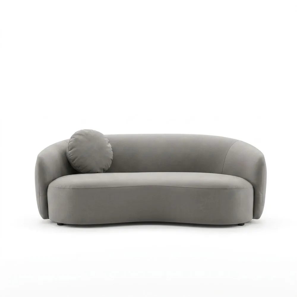 Graues Samtsofa mit geschwungener Form