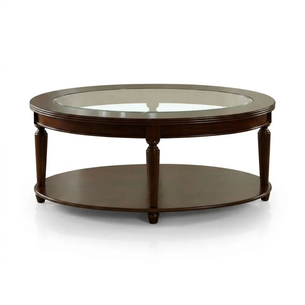 Brauner ovaler Couchtisch aus Glas und Massivholz