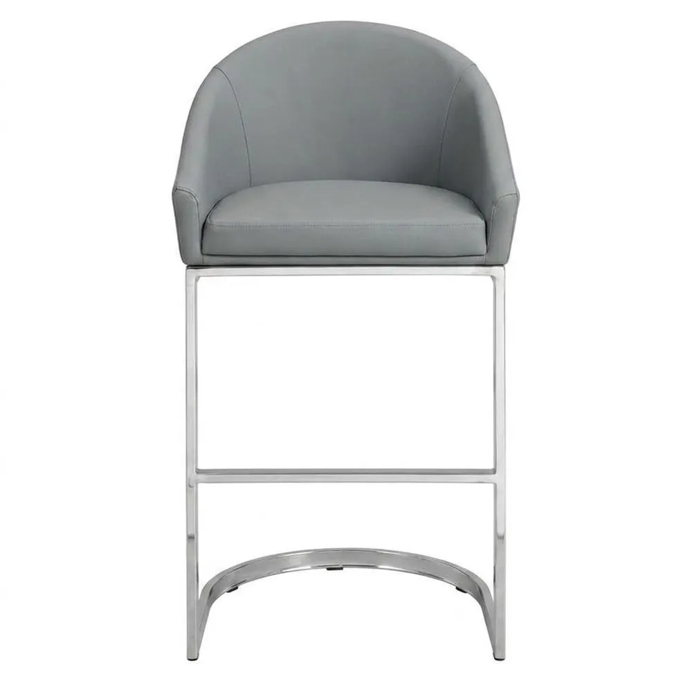Barhocker Lederimitat Grau mit Edelstahlgestell