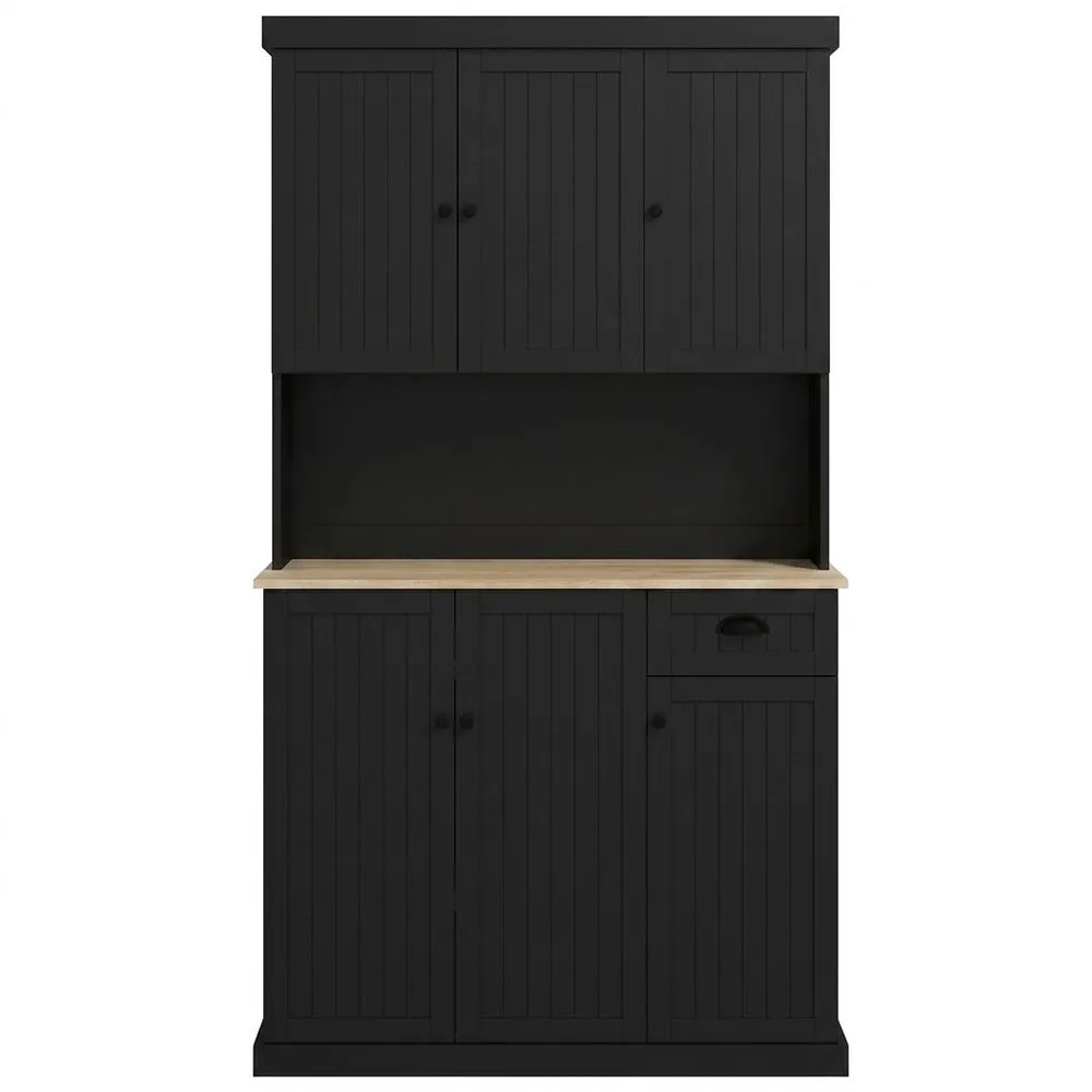 Schwarzer Küchenschrank aus MDF mit Eichenholzoberfläche