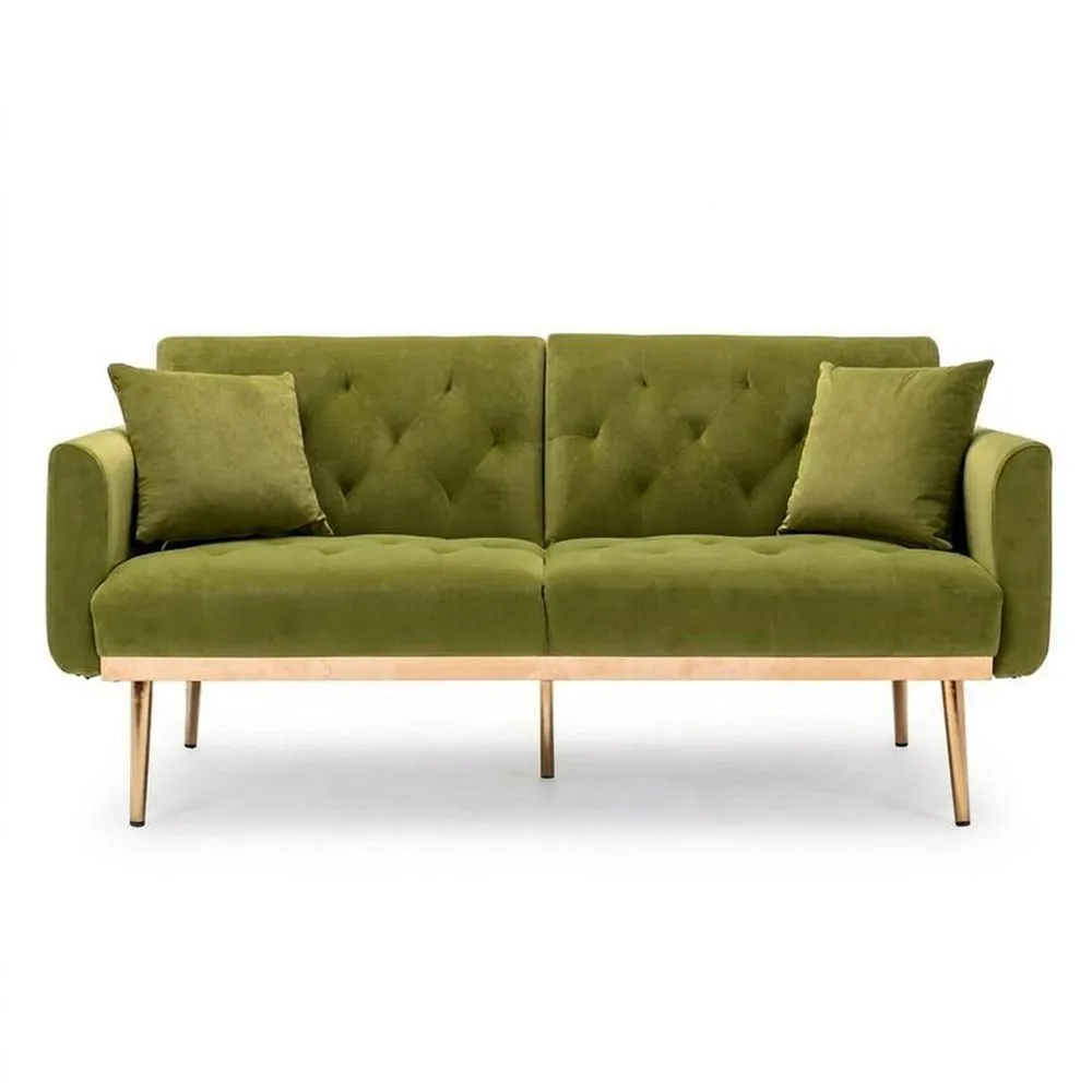 Olivgrünes Dreisitzer-Samtsofa mit Aluminiumlegierungsgestell