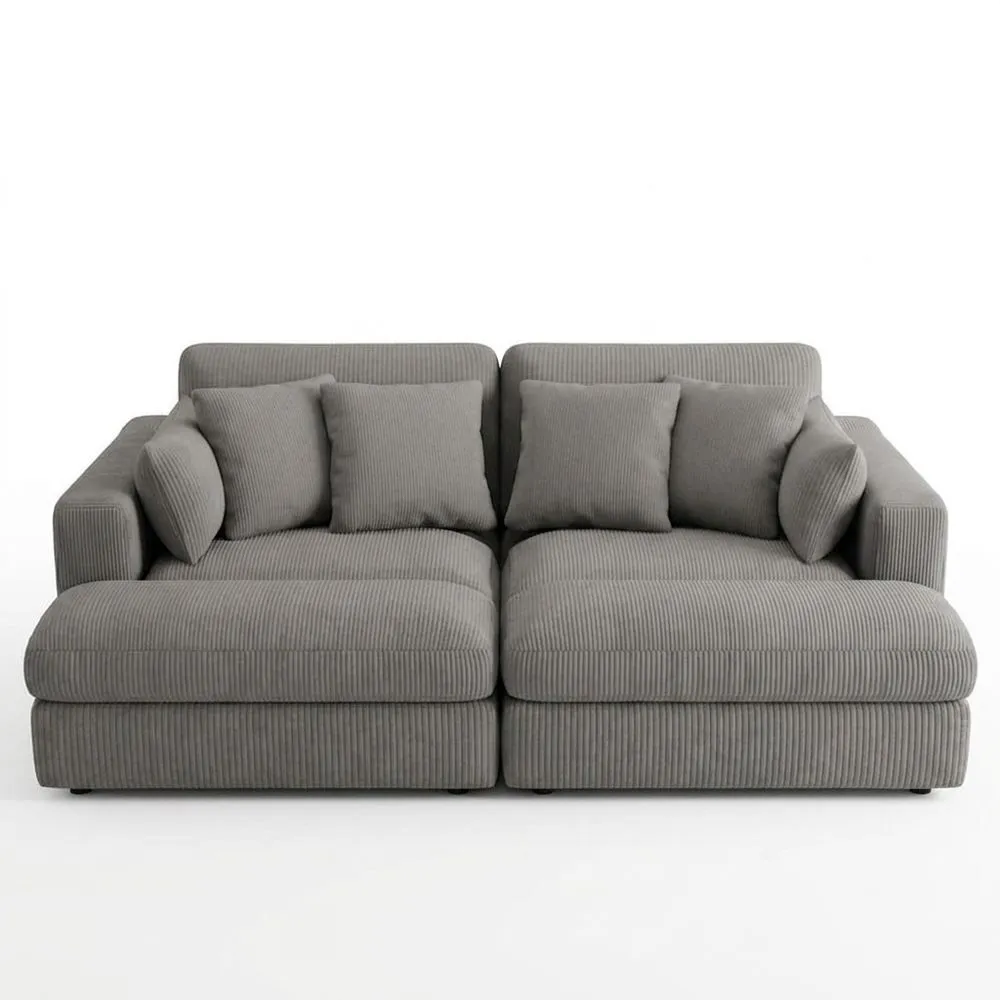Zweisitzer-Sofa mit grauem Cordbezug und Massivholzrahmen