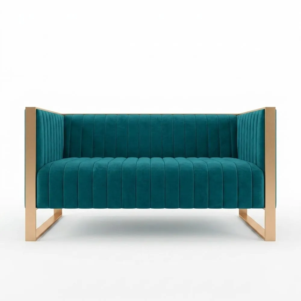 Türkischblaues Edelstahlgestell, Samt-Liebhaber-Sofa