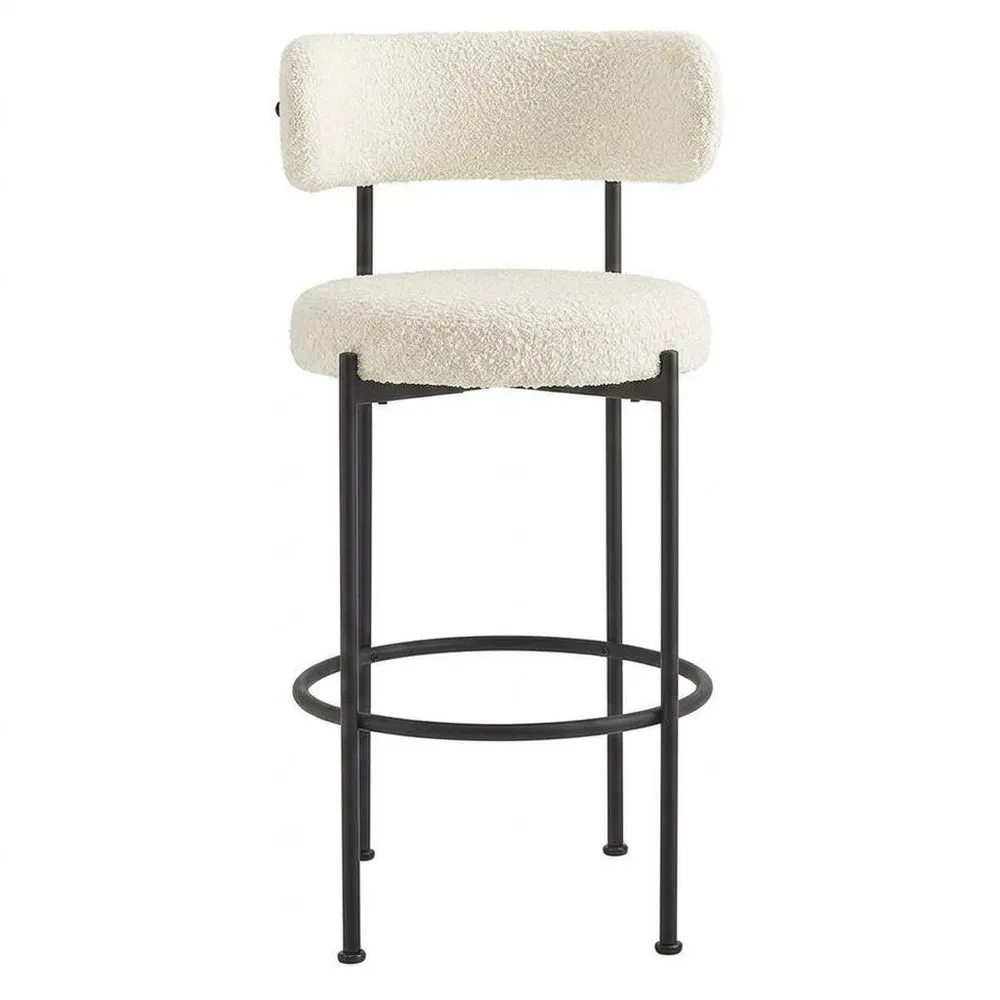 Barhocker Wollstoff Stahl Creme Schwarz