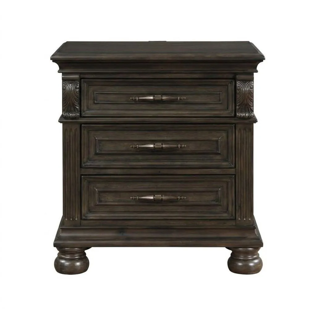 Nachttisch aus Kiefernholz Dunkelbraun 3 Schubladen