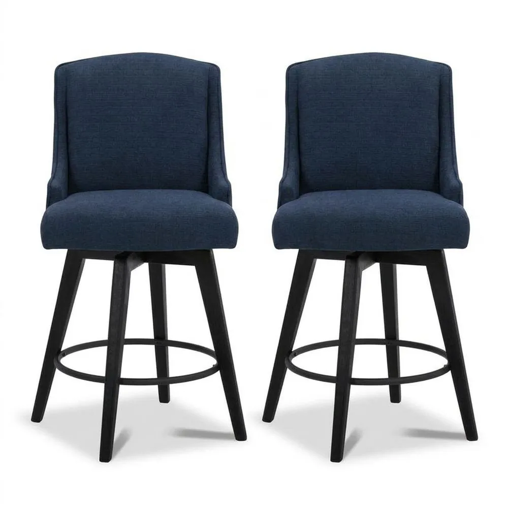 Blaues zweiteiliges Leinen-Teak-Drehstuhlset