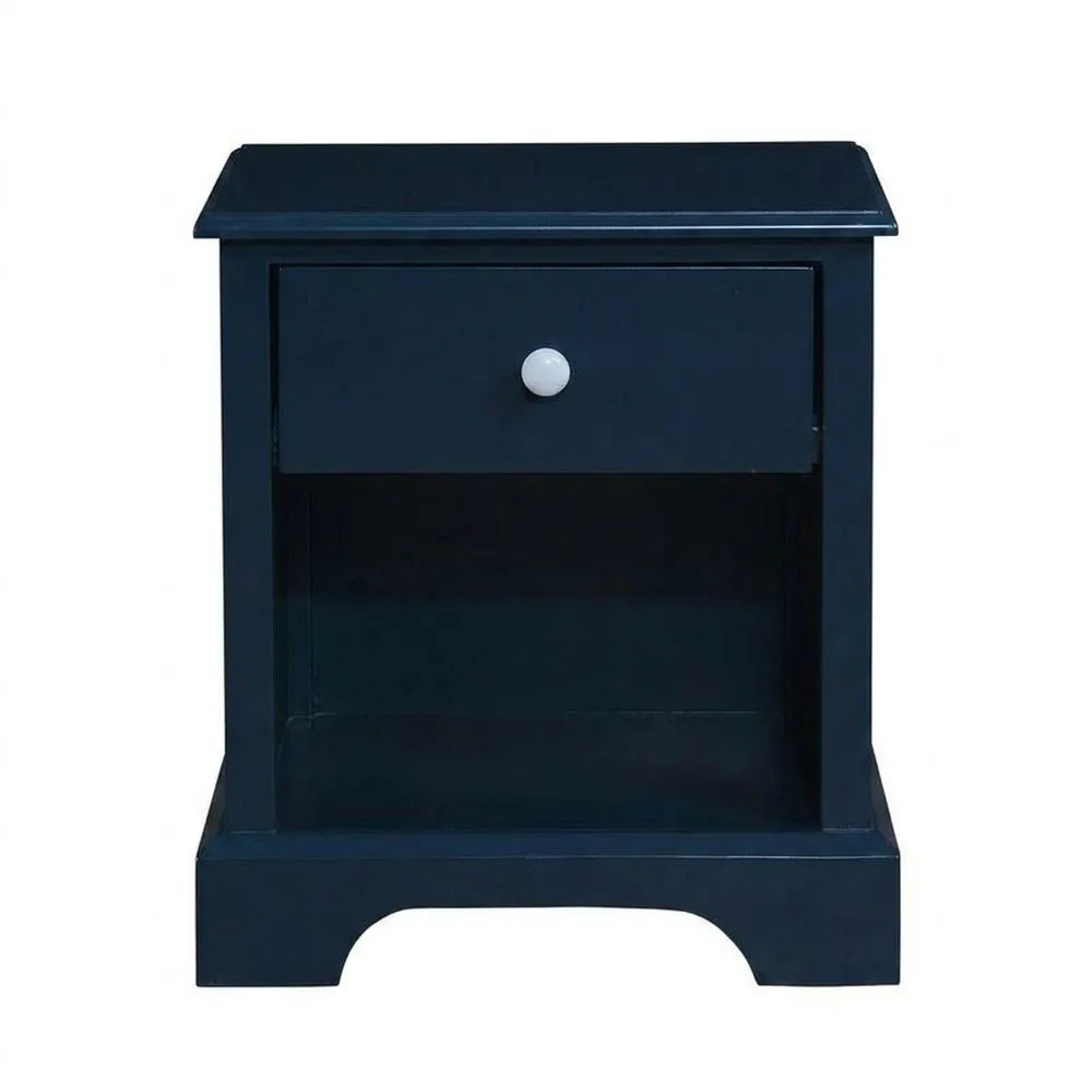 Blauer Nachttisch aus Massivholz mit Schubladen und Ablagen