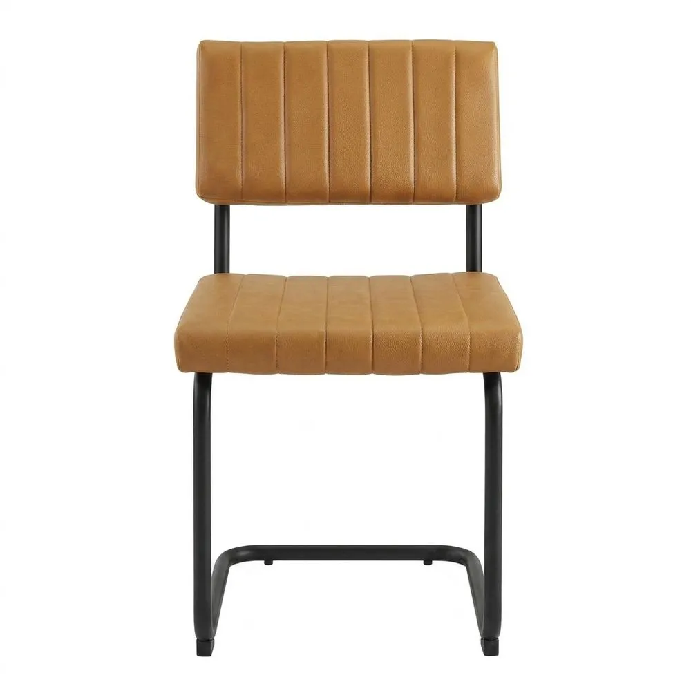 Stuhl aus braunem PU-Leder und Kohlenstoffstahl