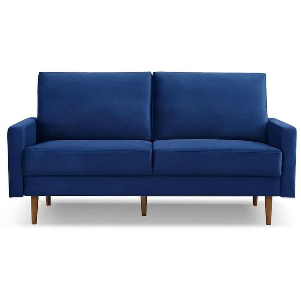 2-Sitzer Sofa aus Stoff Blau mit Massivholzbeinen