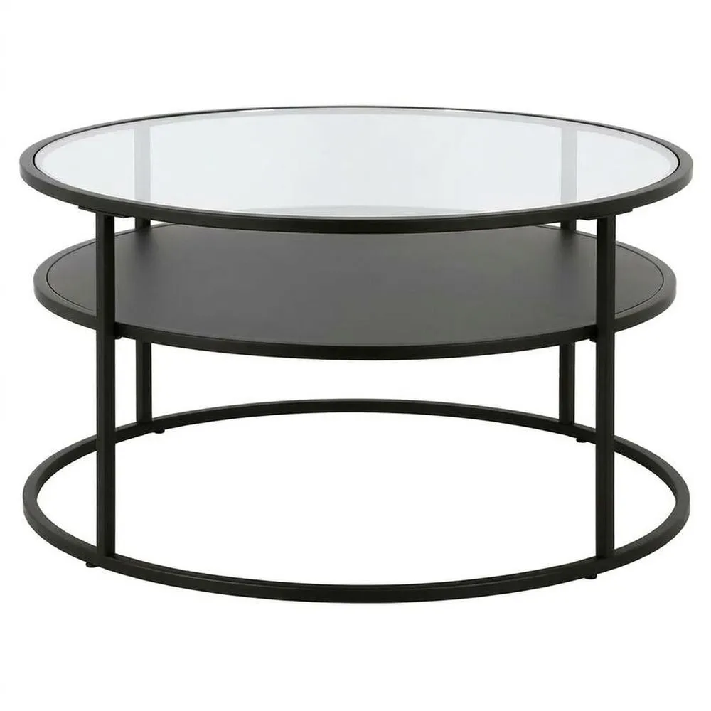 Runder Couchtisch mit Gestell aus schwarzem Kohlenstoffstahl und gehärtetem Glas